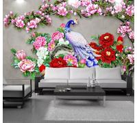 Relieve Hermoso Colorido Flor De Peonía Pavo Real 3D Papel Pintado Pared Fácil Instalación Oficina Sala Estar Sofá Dormitorio TV Fondos Decoración-300cm×210cm
