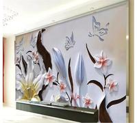 Relieve Minimalismo Lirios Mariposas Arte 3D Papel Pintado Pared Fácil Instalación Oficina Sala Estar Sofá Dormitorio TV Fondos Decoración-150cm×105cm