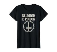Religión Ateísmo Oculto La religión es Veneno Camiseta gráfica económica, Mujer, Negro, XL