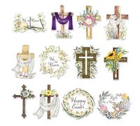 Religious Easter Tree Ornaments - Celebrate Faith With Beautiful Designs | 24X He Rises Wooden Decorations Featuring Christian Crucifixion Art | Perfect Church Home Spring Holiday Party 24pcs Set
