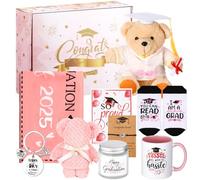 ReliThick Juego de 10 piezas de regalos de graduación universitaria 2024 para él, ella, felicitaciones, graduación, cesta de regalo que incluye manta de graduación, calcetines de tarjeta de oso, taza,