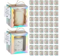 ReliThick Juego de 100 velas de regalo, caja de regalo transparente para velas de 4 a 10 onzas, 50 etiquetas de agradecimiento de papel, cuerda de cáñamo para boda, baby shower, fiesta, 3.3 x 3.3 x
