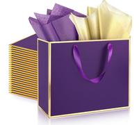 ReliThick Paquete de 12 bolsas de regalo de papel metálico con asa y pañuelo, 11.8 x 10 x 4 pulgadas, bolsa de regalo de agradecimiento para San Valentín, graduación, boda, novia, fiesta de