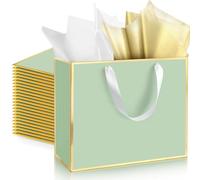 ReliThick Paquete de 12 bolsas de regalo de papel metálico con asa y pañuelo, 11.8 x 10 x 4 pulgadas, bolsa de agradecimiento para bodas, despedidas de soltera, padrinos de boda, fiesta de cumpleaños,