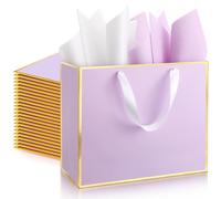 ReliThick Paquete de 12 bolsas de regalo de papel metálico con asa y pañuelo, 11.8 x 10 x 4 pulgadas, bolsa de agradecimiento para bodas, despedidas de soltera, padrinos de boda, fiesta de cumpleaños,