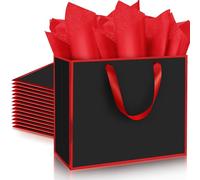 ReliThick Paquete de 12 bolsas de regalo de papel metálico con asas y papel de seda de 11.8 x 10 x 4 pulgadas, bolsa de agradecimiento para Navidad, Acción de Gracias, boda, dama de honor, regalos de