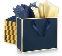 ReliThick Paquete de 24 bolsas de regalo de papel metálico con asas y papel de seda de 11.8 x 10 x 4 pulgadas, bolsa de agradecimiento para boda, dama de honor, padrinos de boda, regalos de cumpleaños
