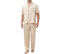 Reliwel Conjunto de Pijama de Satén para Hombre Corto con Botones Pijama Hombre Invierno Manga Corta y Pantalones Largos Otoño y Invierno Seda Ropa de Descanso Conjuntos de 2 Piezas S-XXL