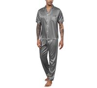 Reliwel Conjunto de Pijama de Satén para Hombre Corto con Botones Pijama Hombre Invierno Manga Corta y Pantalones Largos Otoño y Invierno Seda Ropa de Descanso Conjuntos de 2 Piezas S-XXL