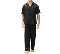 Reliwel Conjunto de Pijama de Satén para Hombre Corto con Botones Pijama Hombre Invierno Manga Corta y Pantalones Largos Otoño y Invierno Seda Ropa de Descanso Conjuntos de 2 Piezas S-XXL