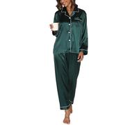 Reliwel Conjunto de Pijama Seda Mujer 2 Piezas Manga Larga con Botones Ropa de Dormir Satén Ropa de Noche Largo Pantalón Pijama Botones Mujer Loungewear S~XXL