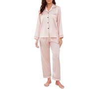 Reliwel Conjunto de Pijama Seda Mujer 2 Piezas Manga Larga con Botones Ropa de Dormir Satén Ropa de Noche Largo Pantalón Pijama Botones Mujer Loungewear S~XXL