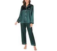 Reliwel Conjunto de Pijama Seda Mujer 2 Piezas Manga Larga con Botones Ropa de Dormir Satén Ropa de Noche Largo Pantalón Pijama Botones Mujer Loungewear S~XXL