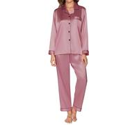 Reliwel Conjunto de Pijama Seda Mujer 2 Piezas Manga Larga con Botones Ropa de Dormir Satén Ropa de Noche Largo Pantalón Pijama Botones Mujer Loungewear S~XXL