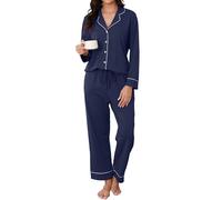 Reliwel Conjunto Pijama Mujer Dos Piezas Largo con Botones Comodo Pjs Ropa de Dormir Cárdigan Top y Pijama Pantalones con Cordón S-XXL