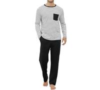 Reliwel Pijama Hombre Algodón Largo Conjunto de 2 Piezas Conjunto para Dormir de Invierno Camisa de Manga Larga Y Pantalón de Pijama Diseño de Rayas con Bolsillos