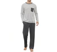 Reliwel Pijama Hombre Algodón Largo Conjunto de 2 Piezas Conjunto para Dormir de Invierno Camisa de Manga Larga Y Pantalón de Pijama Diseño de Rayas con Bolsillos