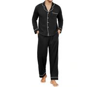 Reliwel Pijama Hombre Algodon Ropa de Dormir Manga Larga con Botones Cordón Largos Manga Larga Dos Piezas Suave y Cómodo Negro, M