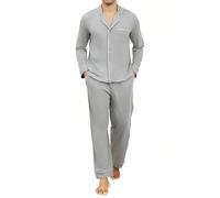 Reliwel Pijama Hombre Algodon Ropa de Dormir Manga Larga con Botones Cordón Largos Manga Larga Dos Piezas Suave y Cómodo Gris, L