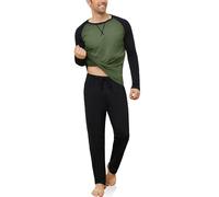 Reliwel Pijama Hombre Invierno Algodon Conjunto de Pijama de 2 Piezas Pijama Largo Redondo Colores Contrastantes Tops y Pantalón Larga Otoño Pijamas Hombre con Bolsillos Ropa de Dormir S-XXL