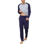Reliwel Pijama Hombre Invierno Algodon Conjunto de Pijama de 2 Piezas Pijama Largo Redondo Colores Contrastantes Tops y Pantalón Larga Otoño Pijamas Hombre con Bolsillos Ropa de Dormir S-XXL