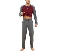 Reliwel Pijama Hombre Invierno Algodon Conjunto de Pijama de 2 Piezas Pijama Largo Redondo Colores Contrastantes Tops y Pantalón Larga Otoño Pijamas Hombre con Bolsillos Ropa de Dormir S-XXL