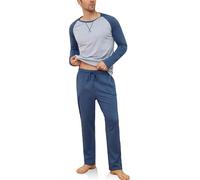 Reliwel Pijama Hombre Invierno Algodon Conjunto de Pijama de 2 Piezas Pijama Largo Redondo Colores Contrastantes Tops y Pantalón Larga Otoño Pijamas Hombre con Bolsillos Ropa de Dormir S-XXL