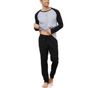 Reliwel Pijama Hombre Invierno Algodon Conjunto de Pijama de 2 Piezas Pijama Largo Redondo Colores Contrastantes Tops y Pantalón Larga Otoño Pijamas Hombre con Bolsillos Ropa de Dormir S-XXL