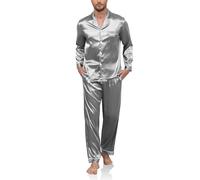 Reliwel Pijama Hombre Satén Pijama de Seda para Hombre Manga Larga con Botones y Pantalones Largos Ropa de Descanso Conjuntos de 2 Piezas