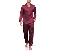 Reliwel Pijama Hombre Satén Pijama de Seda para Hombre Manga Larga con Botones y Pantalones Largos Ropa de Descanso Conjuntos de 2 Piezas