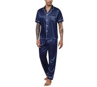 Reliwel Pijama Hombre Satén Pijama de Seda para Hombre Manga Larga con Botones y Pantalones Largos Ropa de Descanso Conjuntos de 2 Piezas