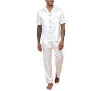 Reliwel Pijama Hombre Satén Pijama de Seda para Hombre Manga Larga con Botones y Pantalones Largos Ropa de Descanso Conjuntos de 2 Piezas