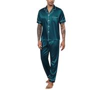 Reliwel Pijama Hombre Satén Pijama de Seda para Hombre Manga Larga con Botones y Pantalones Largos Ropa de Descanso Conjuntos de 2 Piezas