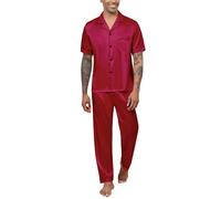 Reliwel Pijama Hombre Satén Pijama de Seda para Hombre Manga Larga con Botones y Pantalones Largos Ropa de Descanso Conjuntos de 2 Piezas