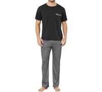 Reliwel Pijama Hombre Verano Conjunto de Pijama Hombre Algodón Camiseta Manga Corta y Pantalones Largos Cuello Redondo Ropa de Dormir para Hombre con Bolsillos y Cordón S-XXL