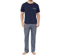 Reliwel Pijama Hombre Verano Conjunto de Pijama Hombre Algodón Camiseta Manga Corta y Pantalones Largos Cuello Redondo Ropa de Dormir para Hombre con Bolsillos y Cordón S-XXL