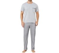 Reliwel Pijama Hombre Verano Conjunto de Pijama Hombre Algodón Camiseta Manga Corta y Pantalones Largos Cuello Redondo Ropa de Dormir para Hombre con Bolsillos y Cordón S-XXL