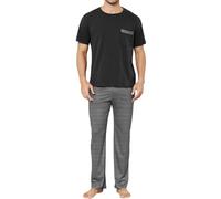 Reliwel Pijama Hombre Verano Conjunto de Pijama Hombre Algodón Camiseta Manga Corta y Pantalones Largos Cuello Redondo Ropa de Dormir para Hombre con Bolsillos y Cordón S-XXL
