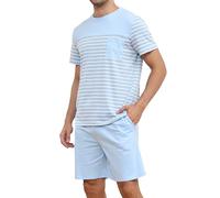 Reliwel Pijama Hombre Verano Pijama Algodón Camisetas de Pijama a Rayas de Manga Corta y Pantalones Cortos para Dormir Ropa de Dormir 2 Piezas con Bolsillos S-XXL