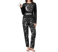 Reliwel Pijama Mujer Invierno Algodon Largo Conjunto de Pijama para Mujer Dos Piezas Cuello Redondo Comodo Impreso Pjs Otoño Ropa de Dormir Pantalones Largo Loungewear S-XXL