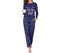 Reliwel Pijama Mujer Invierno Algodon Largo Conjunto de Pijama para Mujer Dos Piezas Cuello Redondo Comodo Impreso Pjs Otoño Ropa de Dormir Pantalones Largo Loungewear S-XXL