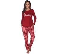 Reliwel Pijama Mujer Invierno Algodon Largo Conjunto de Pijama para Mujer Dos Piezas Cuello Redondo Comodo Impreso Pjs Otoño Ropa de Dormir Pantalones Largo Loungewear S-XXL