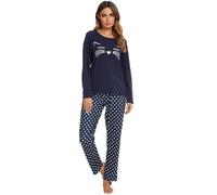 Reliwel Pijama Mujer Invierno Algodon Largo Conjunto de Pijama para Mujer Dos Piezas Cuello Redondo Comodo Impreso Pjs Otoño Ropa de Dormir Pantalones Largo Loungewear S-XXL
