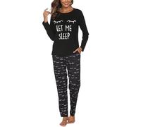Reliwel Pijama Mujer Invierno Algodon Largo Conjunto de Pijama para Mujer Dos Piezas Cuello Redondo Comodo Impreso Pjs Otoño Ropa de Dormir Pantalones Largo Loungewear S-XXL