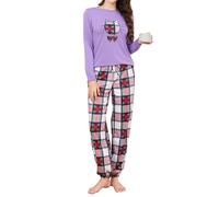 Reliwel Pijama Mujer Invierno Algodon Largo Conjunto de Pijama para Mujer Dos Piezas Cuello Redondo Comodo Impreso Pjs Otoño Ropa de Dormir Pantalones Largo Loungewear S-XXL