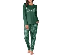 Reliwel Pijama Mujer Invierno Algodon Largo Conjunto de Pijama para Mujer Dos Piezas Cuello Redondo Comodo Impreso Pjs Otoño Ropa de Dormir Pantalones Largo Loungewear S-XXL