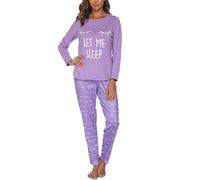 Reliwel Pijama Mujer Invierno Algodon Largo Conjunto de Pijama para Mujer Dos Piezas Cuello Redondo Comodo Impreso Pjs Otoño Ropa de Dormir Pantalones Largo Loungewear S-XXL