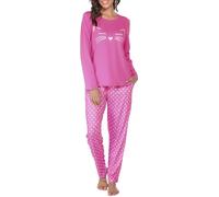 Reliwel Pijama Mujer Invierno Algodon Largo Conjunto de Pijama para Mujer Dos Piezas Cuello Redondo Comodo Impreso Pjs Otoño Ropa de Dormir Pantalones Largo Loungewear S-XXL