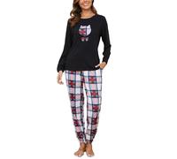 Reliwel Pijama Mujer Invierno Algodon Largo Conjunto de Pijama para Mujer Dos Piezas Cuello Redondo Comodo Impreso Pjs Otoño Ropa de Dormir Pantalones Largo Loungewear S-XXL
