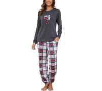 Reliwel Pijama Mujer Invierno Algodon Largo Conjunto de Pijama para Mujer Dos Piezas Cuello Redondo Comodo Impreso Pjs Otoño Ropa de Dormir Pantalones Largo Loungewear S-XXL